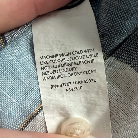 Perry Ellis Linen Blue Plaid Short Sleeve Button Down Shirt- Size M - Picture 8 of 10